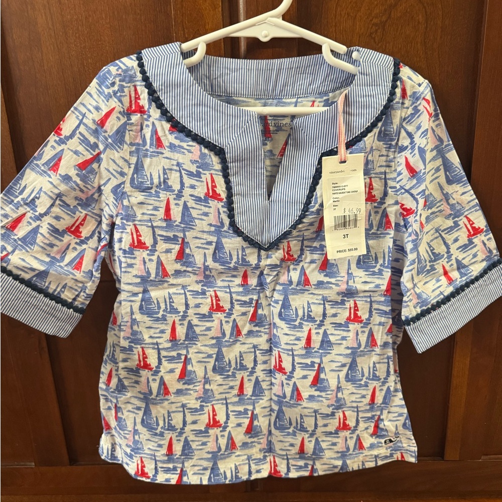 Vineyard Vines Blue and Red Sailboat Tunic, NWT, size 3T